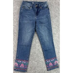 Diane Gilman / DG2 Blue Straight Leg Embroidered Ankle Jeans sz 0 Petite (16047)